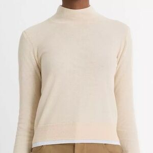Vince Italian Cotton-Blend Double-Layer Mock-Neck Sweater